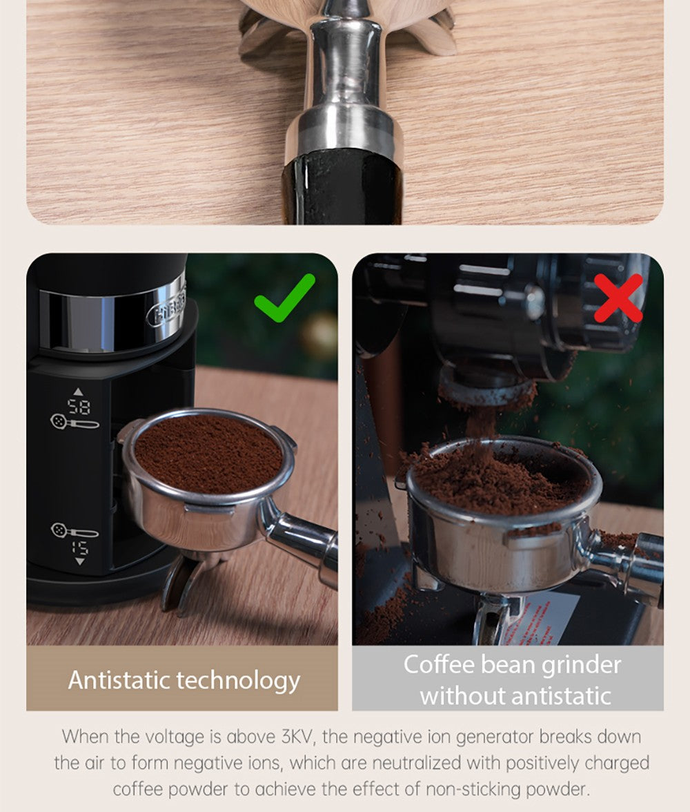 Kávovar HiBREW G3A, 40mm kužeľové mlecí kamene, vzduchový fúkač, 31 stupňová stupnica, pamäťová a antistatická funkcia, manuálny a automatický režim, vizuálny ukazovateľ zásobníka zrna, béžová farba.