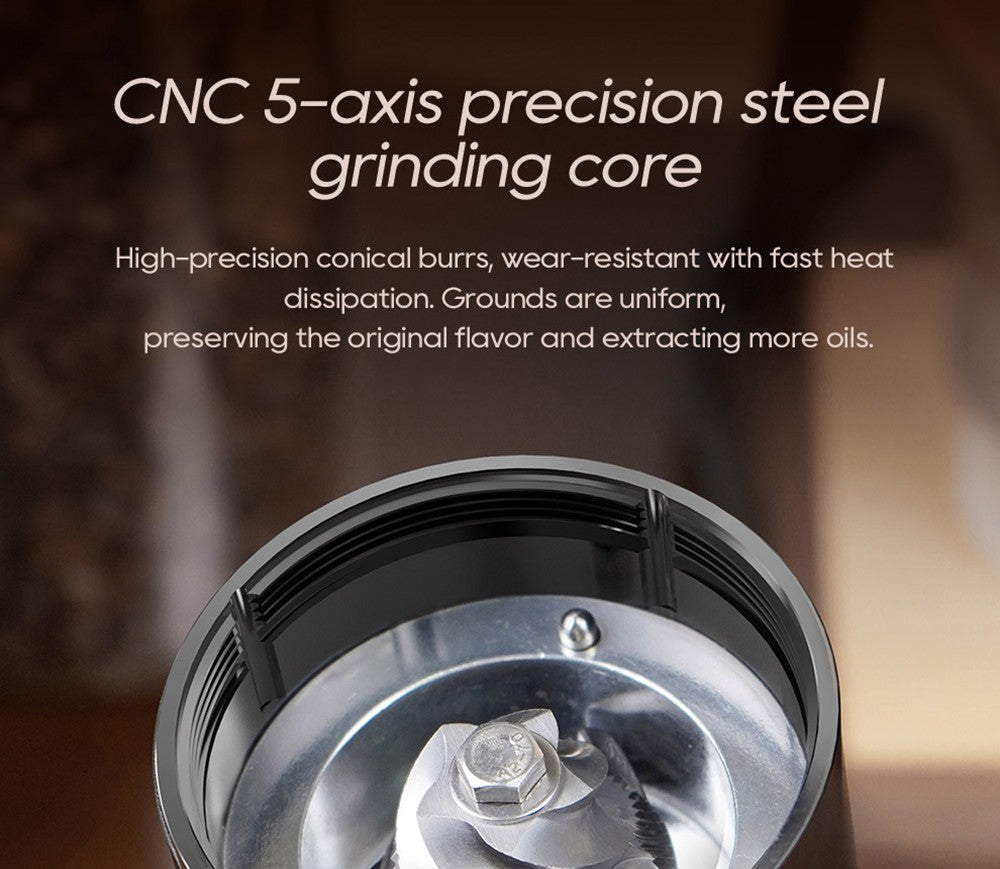 Elektrický mlynček na kávu HiBREW G5, 48mm kužeľové mlecí kamene, 36 stupňov nastavenia hrubosti mletia, vhodný na espresso/tureckú kávu/pour over/mocca/filtrami kávu