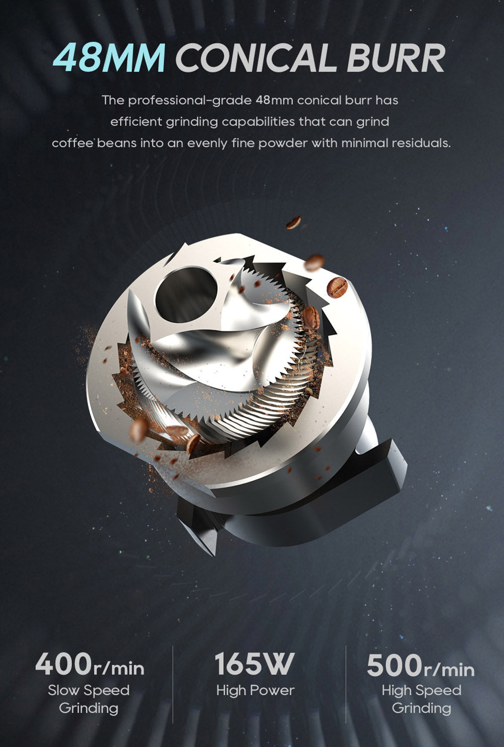 Elektrický mlynček na kávu HiBREW G5, 48mm kužeľové mlecí kamene, 36 stupňov nastavenia hrubosti mletia, vhodný na espresso/tureckú kávu/pour over/mocca/filtrami kávu