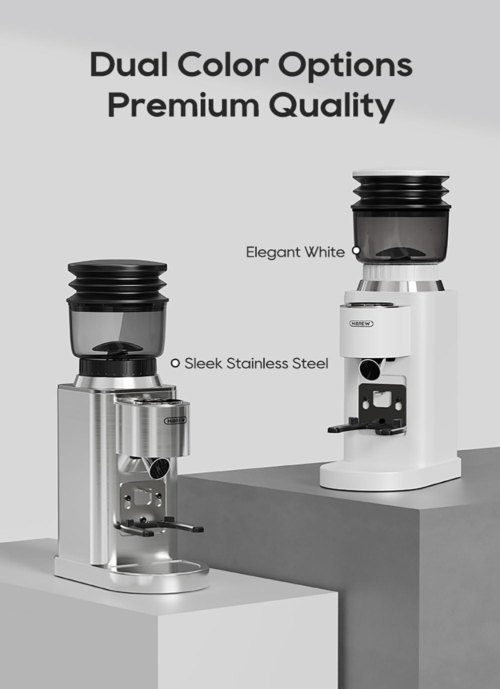 Kávovar HiBREW G7, 48 nastavení mletia, antistatická technológia, kužeľové mlecí kamene z nerezovej ocele, dotykový panel, kompatibilný s 51/54/58 mm portafiltrami, bezdotykové mletie kávy