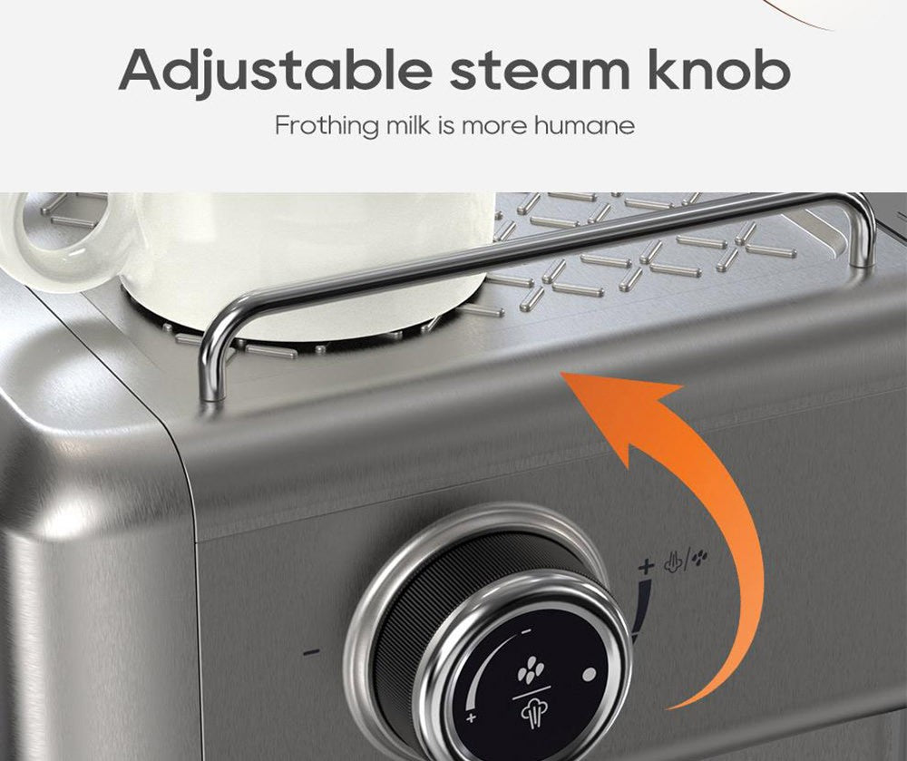 HiBREW H10A poloprofesionálny espresso kávovar, tlak 19 bar, mliečny penyovač, nastaviteľná teplota, 58mm tamper na kávu, 350ml nádobka na mlieko, vyhrievací podstavec na šálky, výrobník studeného/teplého kávového nápoja