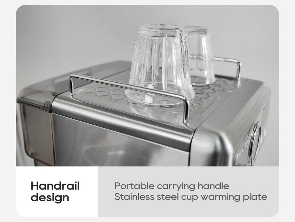 HiBREW H10A poloprofesionálny espresso kávovar, tlak 19 bar, mliečny penyovač, nastaviteľná teplota, 58mm tamper na kávu, 350ml nádobka na mlieko, vyhrievací podstavec na šálky, výrobník studeného/teplého kávového nápoja