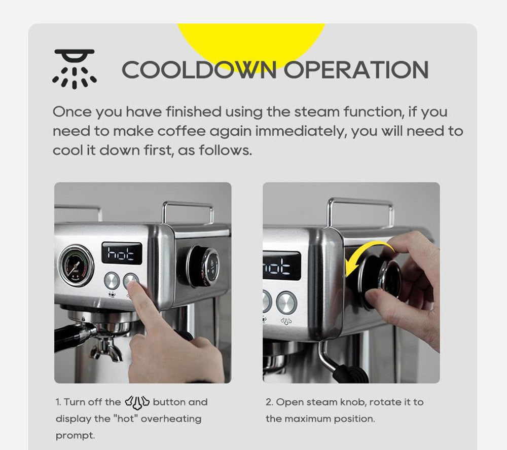 HiBREW H10A poloprofesionálny espresso kávovar, tlak 19 bar, mliečny penyovač, nastaviteľná teplota, 58mm tamper na kávu, 350ml nádobka na mlieko, vyhrievací povrch na šálky, výrobník studeného/teplého kávového nápoja