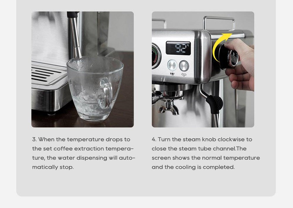 HiBREW H10A poloprofesionálny espresso kávovar, tlak 19 bar, mliečny penyovač, nastaviteľná teplota, 58mm tamper na kávu, 350ml nádobka na mlieko, vyhrievací podstavec na šálky, výrobník studeného/teplého kávového nápoja