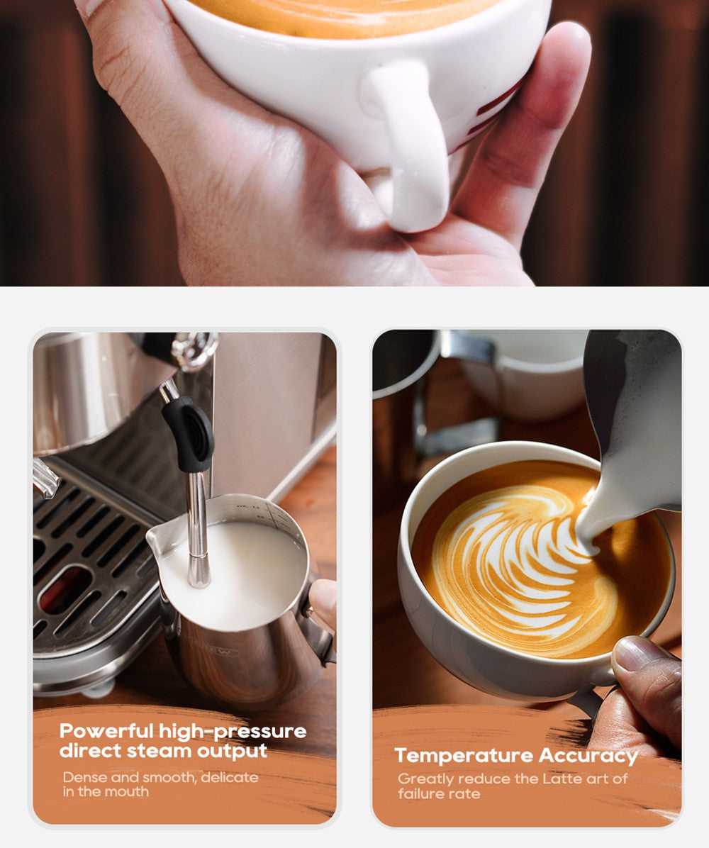 Espresso kávovar HiBREW H10B, tlak extrakcie 20 bar, poloautomatický, nastaviteľná teplota a objem šálku, 51mm hliníková rukoväť, 1,3l odnímateľná nádrž na vodu, strieborná