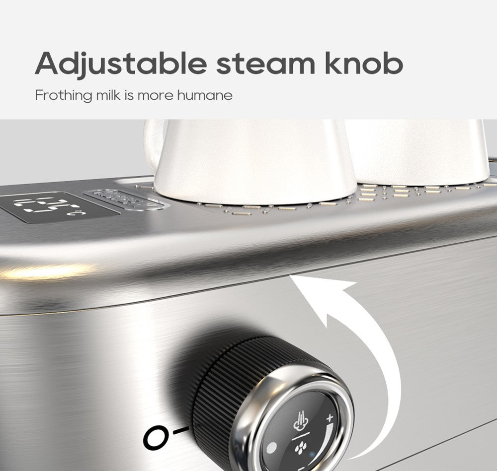 Espresso kávovar HiBREW H10B, tlak extrakcie 20 bar, poloautomatický, nastaviteľná teplota a objem šálku, 51mm hliníková rukoväť, 1,3l odnímateľná nádrž na vodu, strieborná