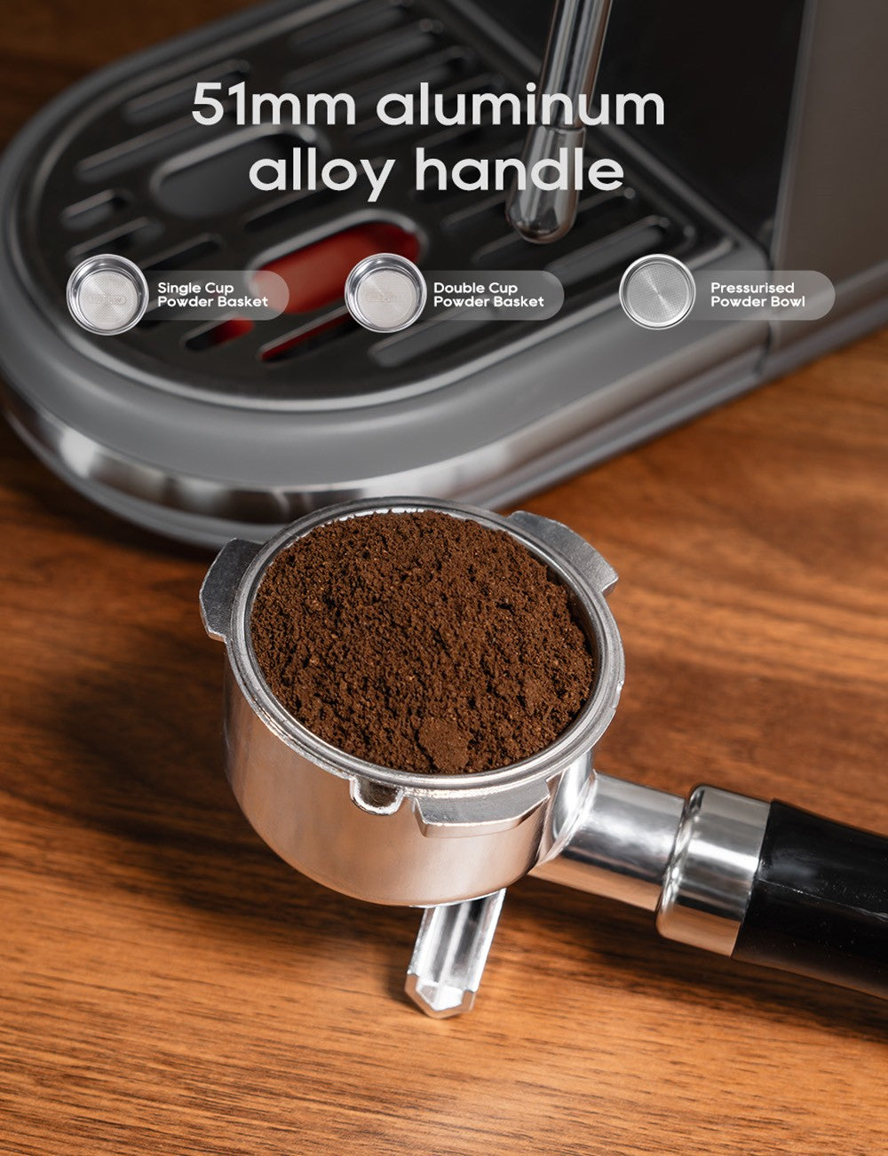 Espresso kávovar HiBREW H10B, tlak extrakcie 20 bar, poloautomatický, nastaviteľná teplota a objem šálku, 51mm hliníková rukoväť, 1,3L odnímateľná nádrž na vodu, strieborná