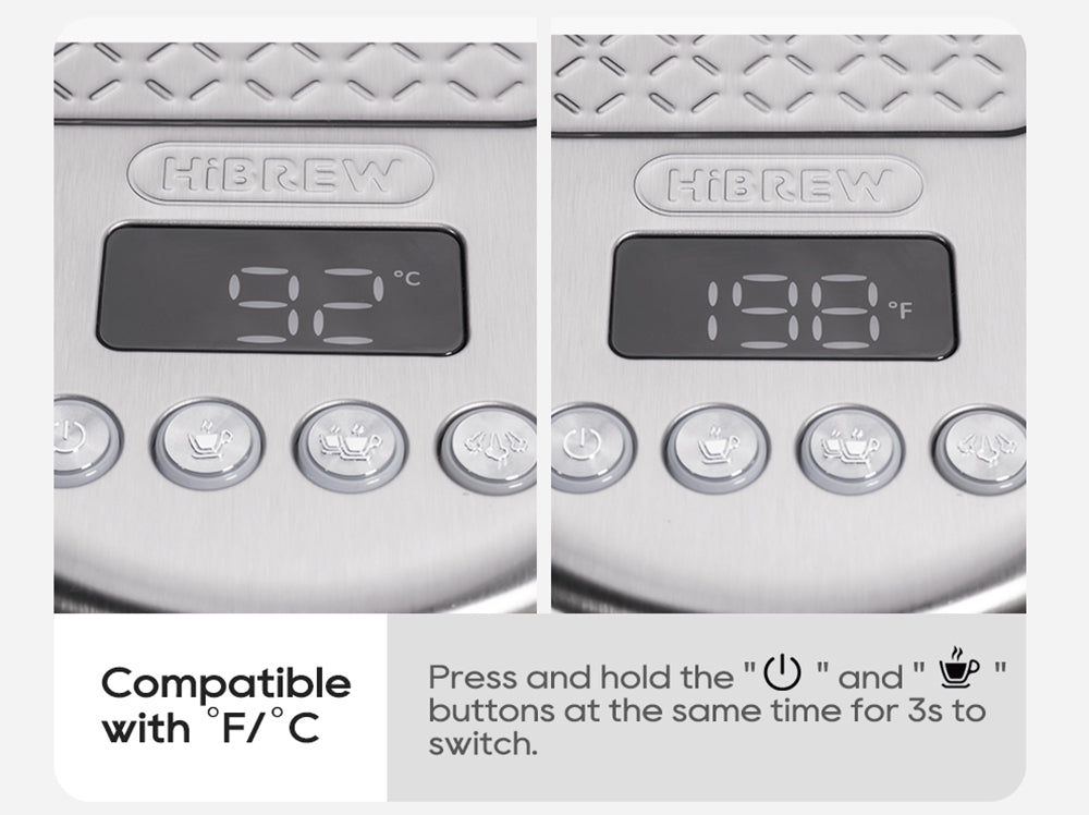 Espresso kávovar HiBREW H10B, tlak extrakcie 20 bar, poloautomatický, nastaviteľná teplota a objem šálku, 51mm hliníková rukoväť, 1,3L odnímateľná nádrž na vodu, strieborná