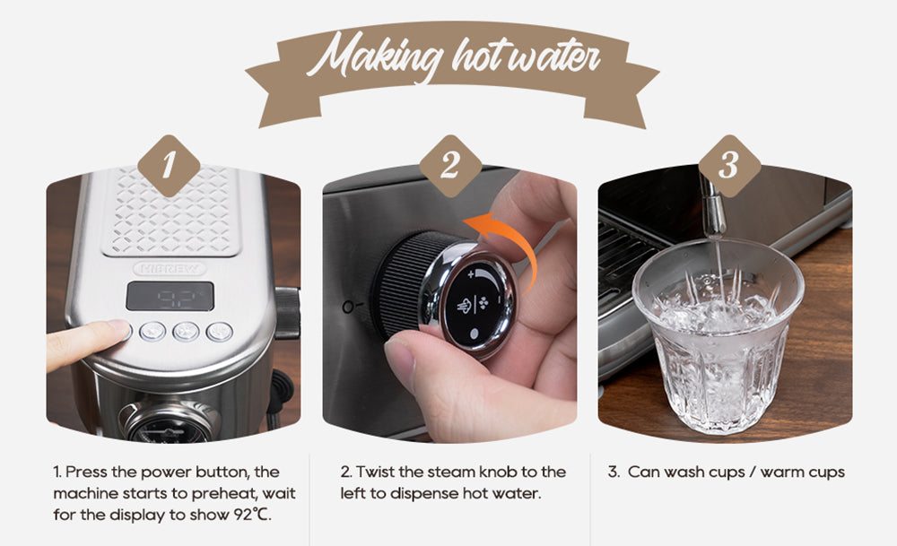 Espresso kávovar HiBREW H10B, tlak extrakcie 20 bar, poloautomatický, nastaviteľná teplota a objem šálku, 51mm hliníková rukoväť, 1,3l odnímateľná nádrž na vodu, strieborná