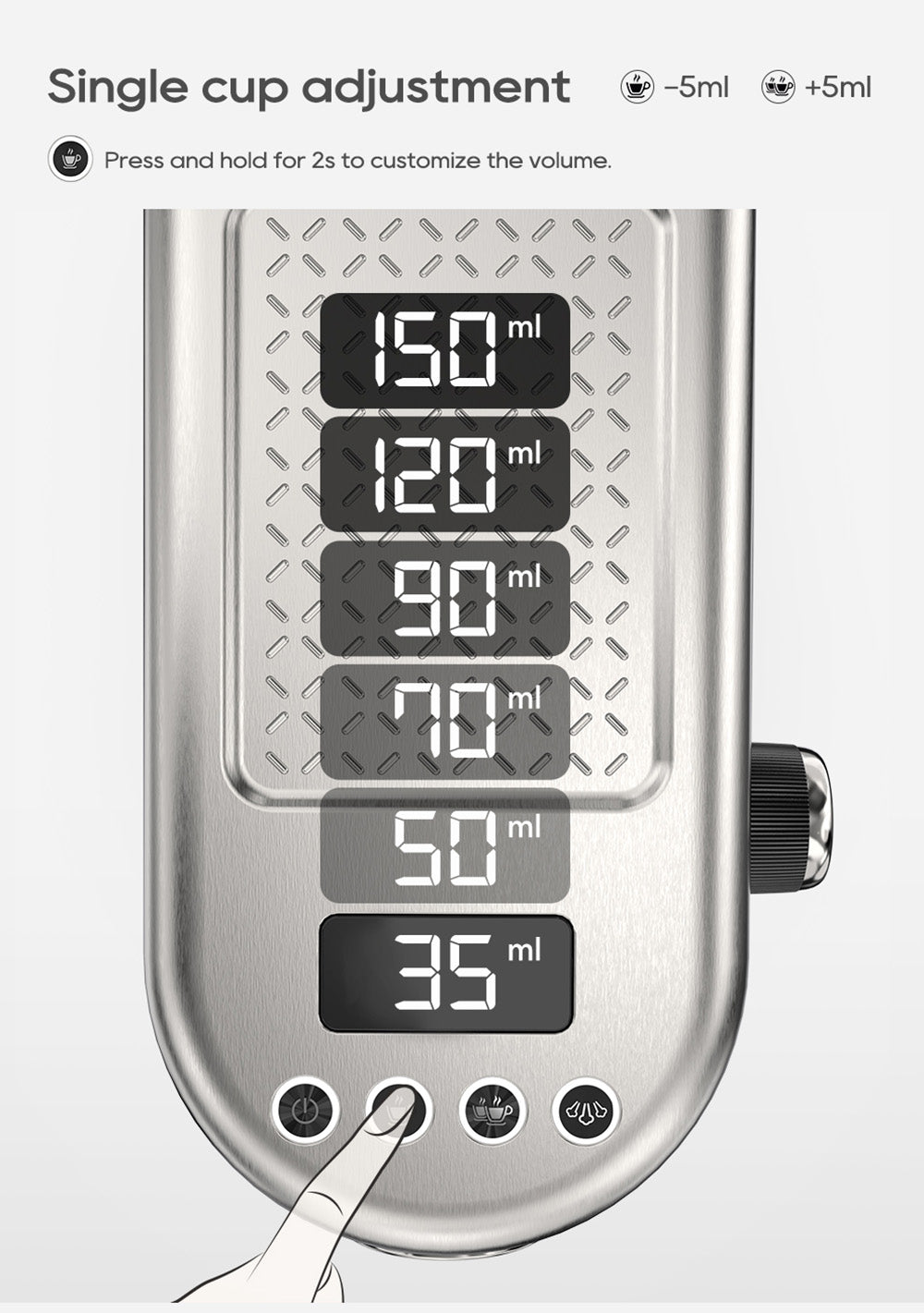 Espresso kávovar HiBREW H10B, tlak extrakcie 20 bar, poloautomatický, nastaviteľná teplota a objem šálku, 51mm hliníková rukoväť, 1,3l odnímateľná nádrž na vodu, strieborná