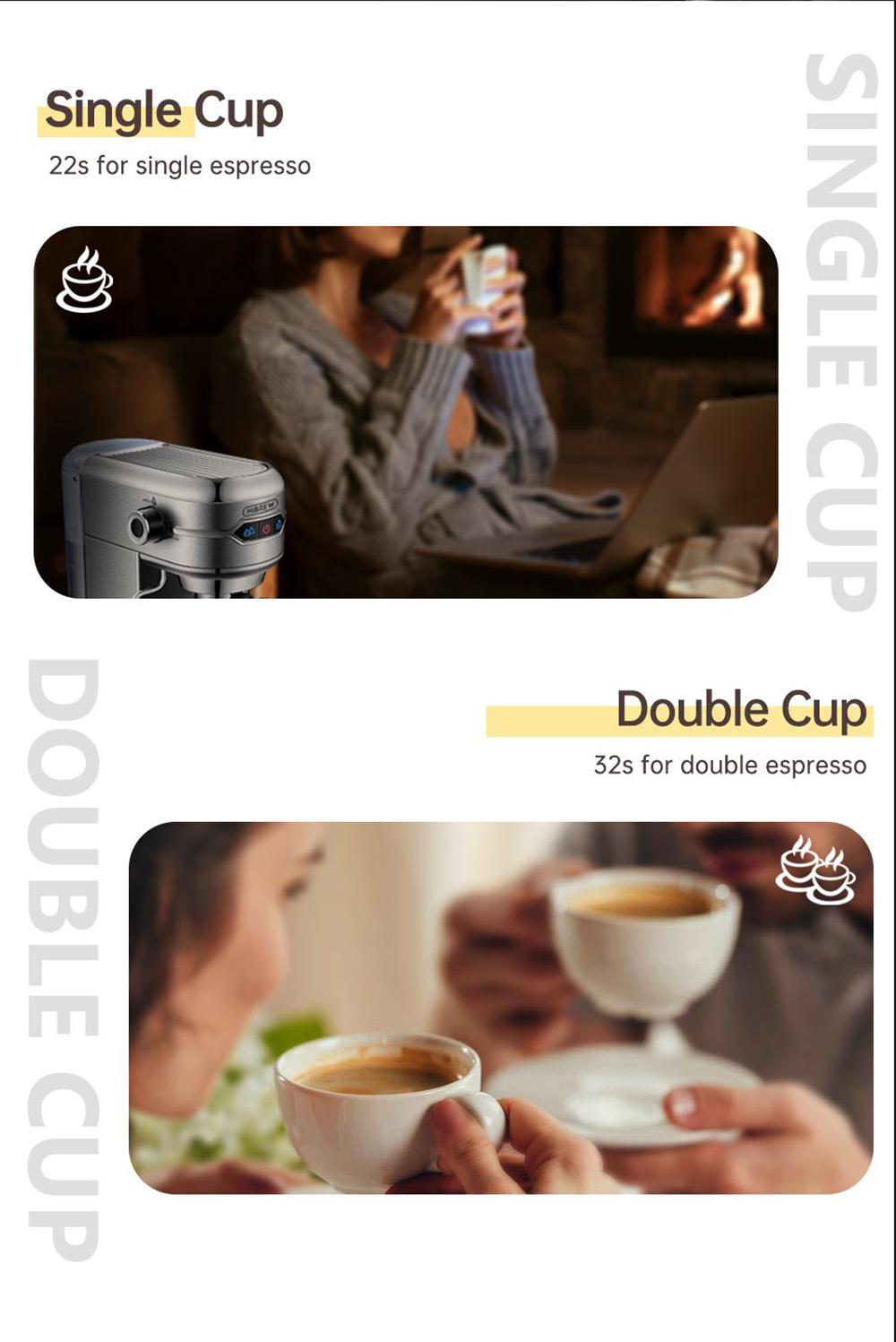 HiBREW H11 1450W kávovar, 19 barový polautomatický espresso stroj, 1,1 l nádrž na vodu, dvojité použitie ESE POD a práškového kávového zrna, horúca voda