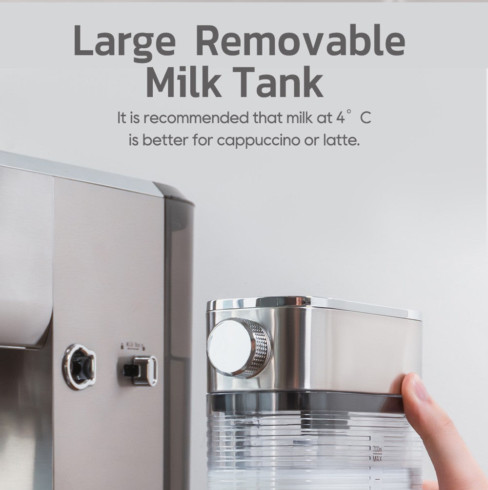 HiBREW H13A 3 v 1 polautomatický kávovar, 6 režimov kávy, extrakčný tlak 20 barov, odnímateľná nádrž na vodu s objemom 1,3 l, 51mm hliníková rukoväť, systém s dvojitým bojlerom, 3 nastaviteľné teplotné úrovne