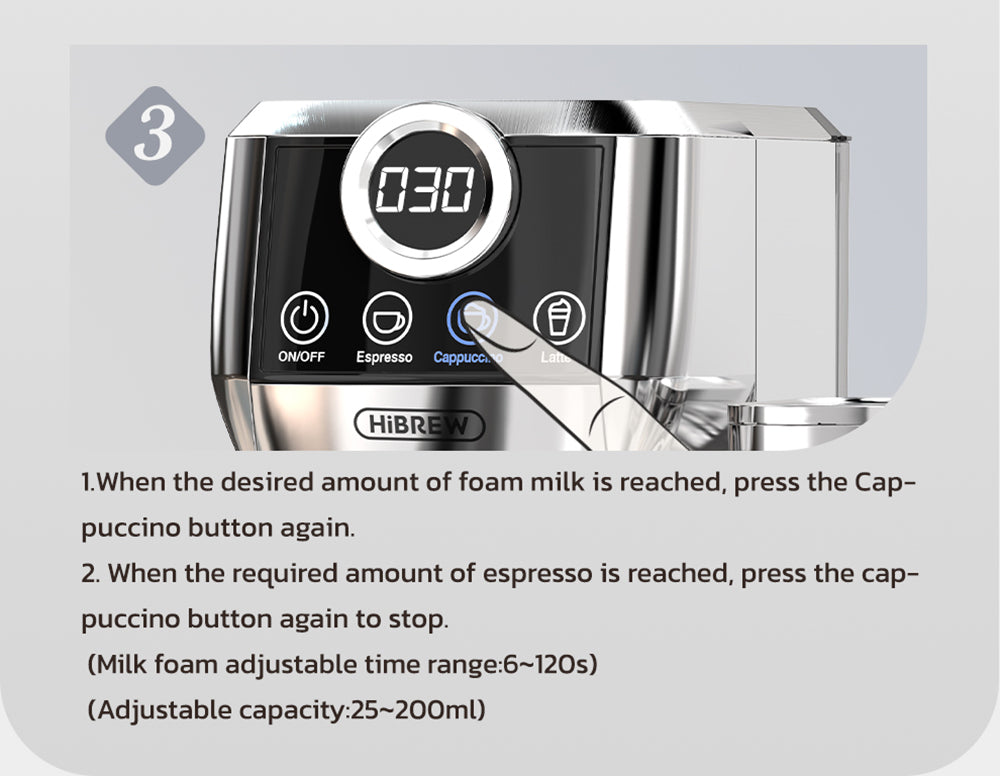 HiBREW H13A 3 v 1 polautomatický kávovar, 6 režimov kávy, extrakčný tlak 20 barov, odnímateľná nádrž na vodu s objemom 1,3 l, 51mm hliníková rukoväť, systém s dvojitým bojlerom, 3 nastaviteľné teplotné úrovne