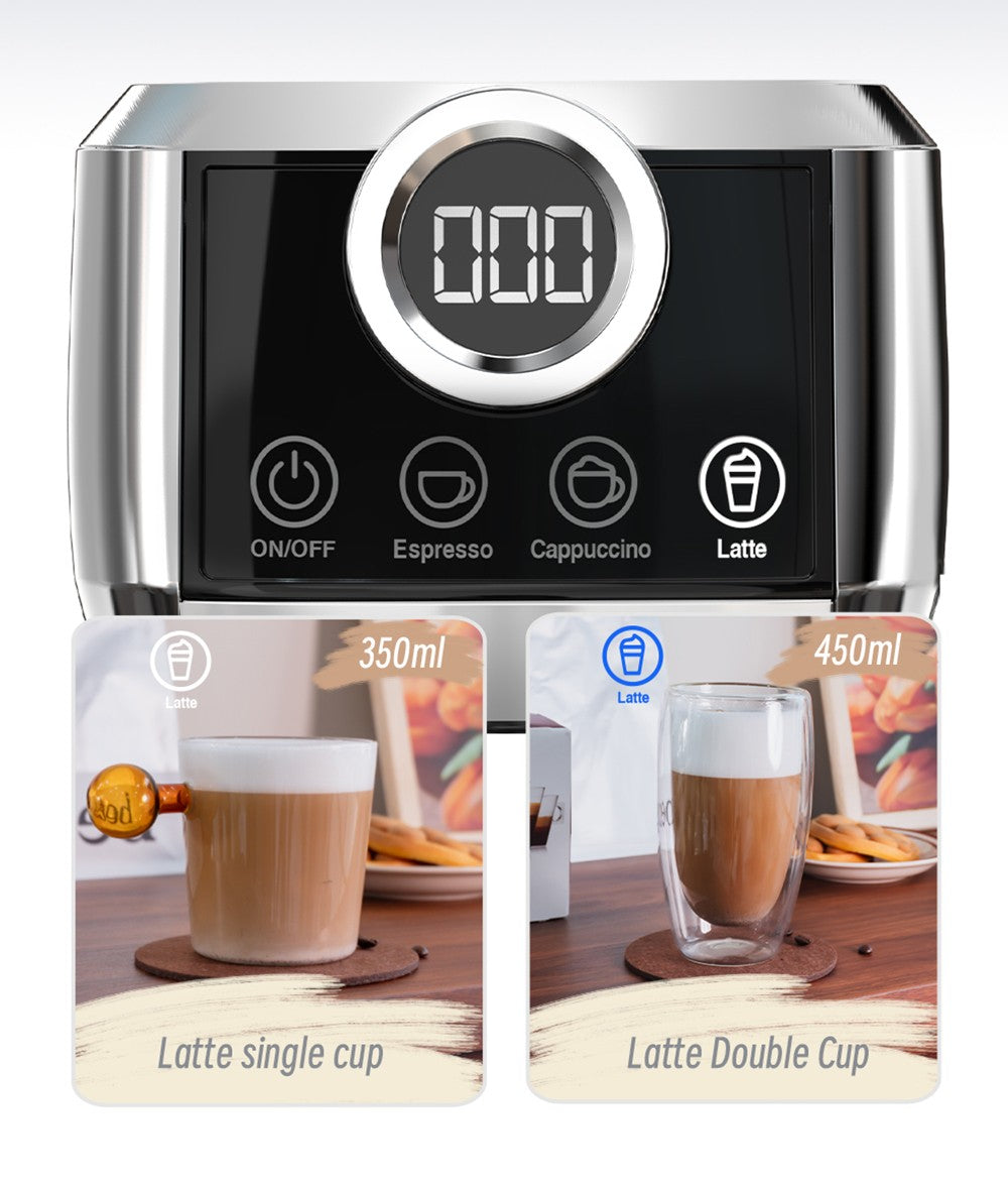 HiBREW H13A 3 v 1 polautomatický kávovar, 6 režimov kávy, extrakčný tlak 20 barov, odnímateľná nádrž na vodu s objemom 1,3 l, 51mm hliníková rukoväť, systém s dvojitým bojlerom, 3 nastaviteľné teplotné úrovne