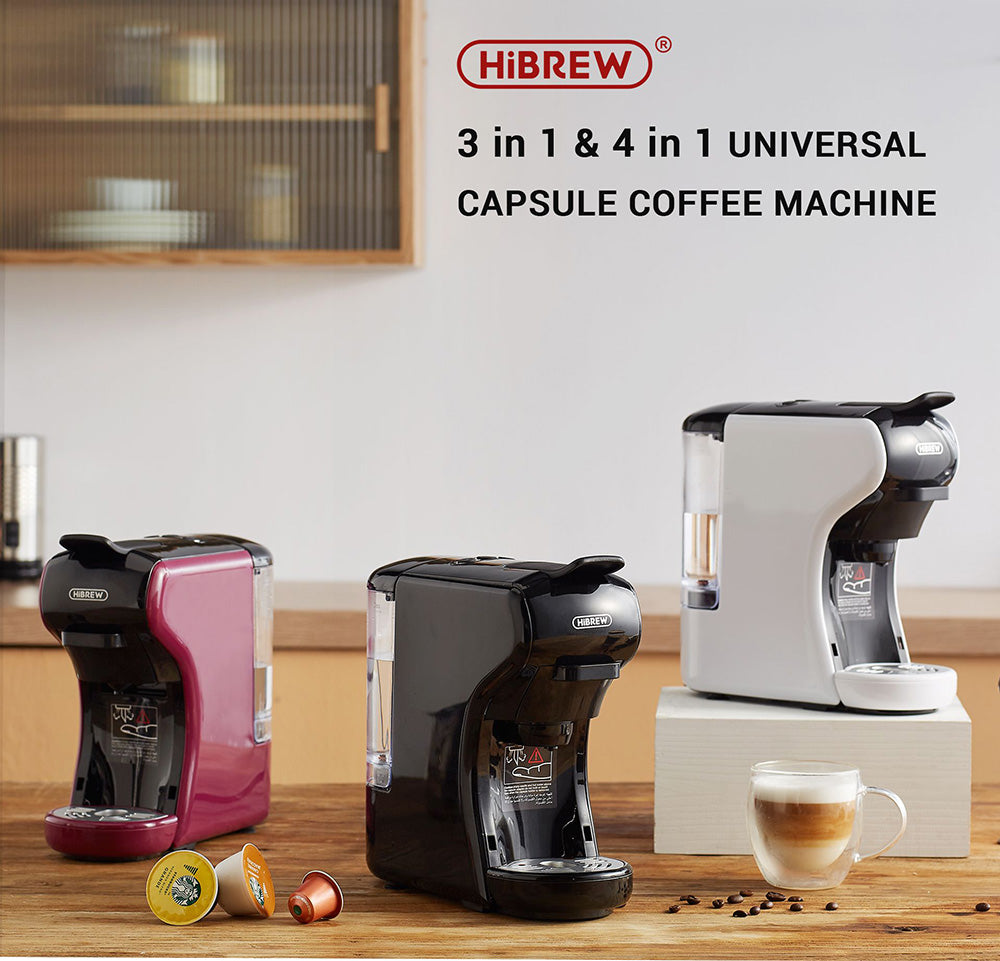 HiBREW H1A 1450W kávovar na espresso, 19 barov tlak, 4 v 1, horúca/studená voda, kompatibilný s viacerými typmi kapsúl – čierna