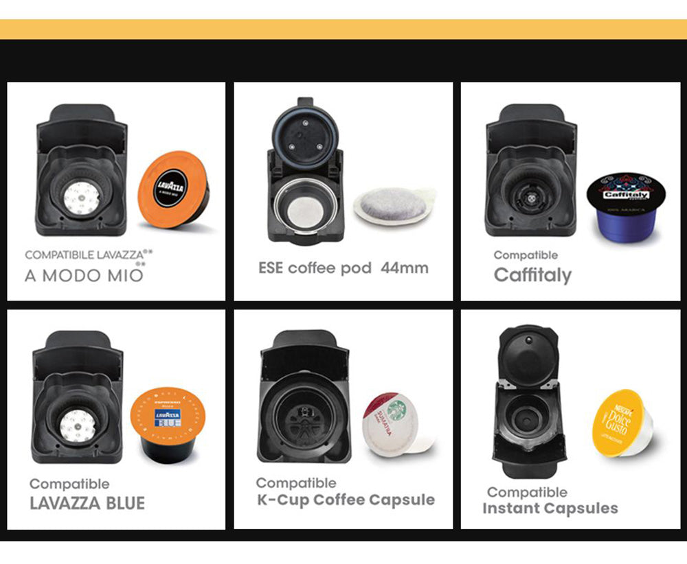 HiBREW H1A 1450W kávovar na espresso, 19 barov tlak, 4 v 1, horúca/studená voda, kompatibilný s viacerými typmi kapsúl – čierna