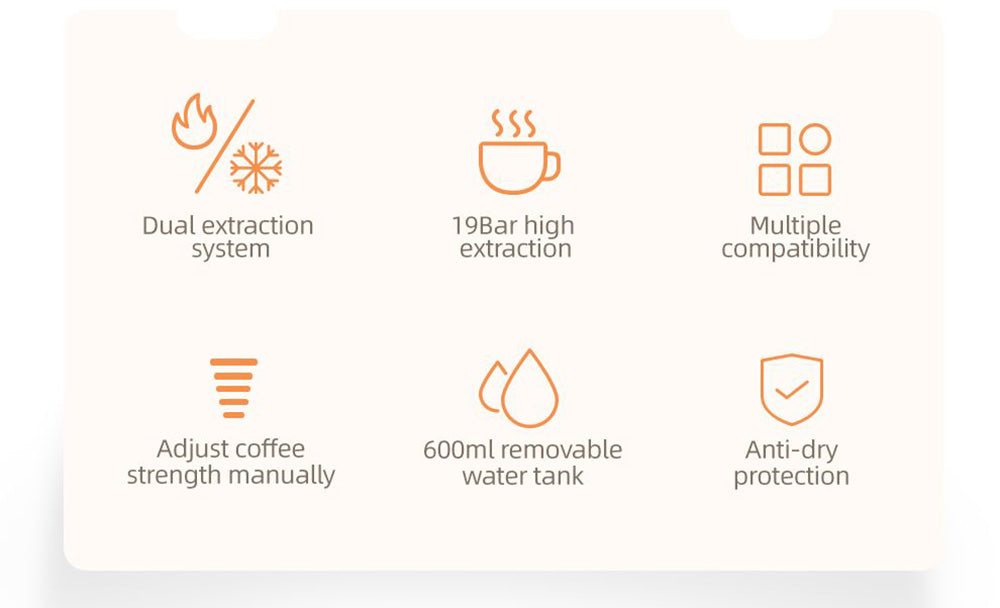 HiBREW H2B 5v1 kávovar s indikátorom hladiny vody, 1450W 19Bar stroj na kapsulový kávovar s teplou/studenou vodou, 600ml nádrž na vodu - čierna