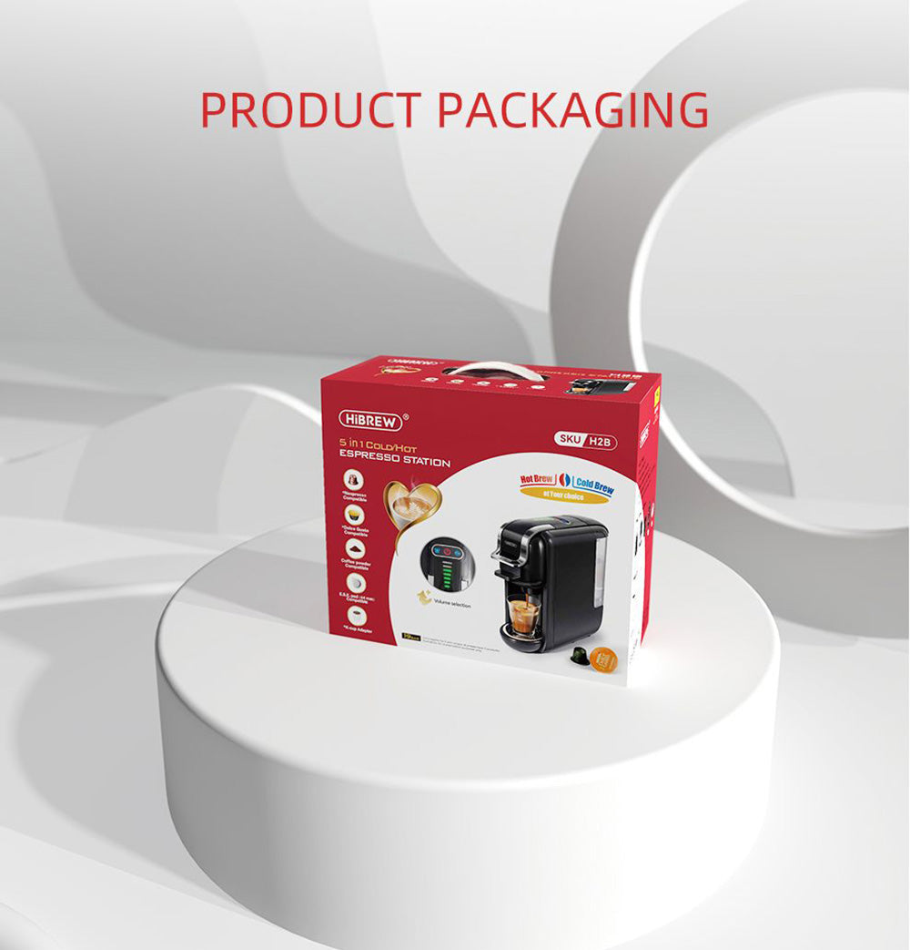 HiBREW H2B 5v1 kávovar s indikátorom hladiny vody, 1450W 19Bar kávovar na kapsle s teplou/studenou vodou, 600ml nádrž na vodu - čierna