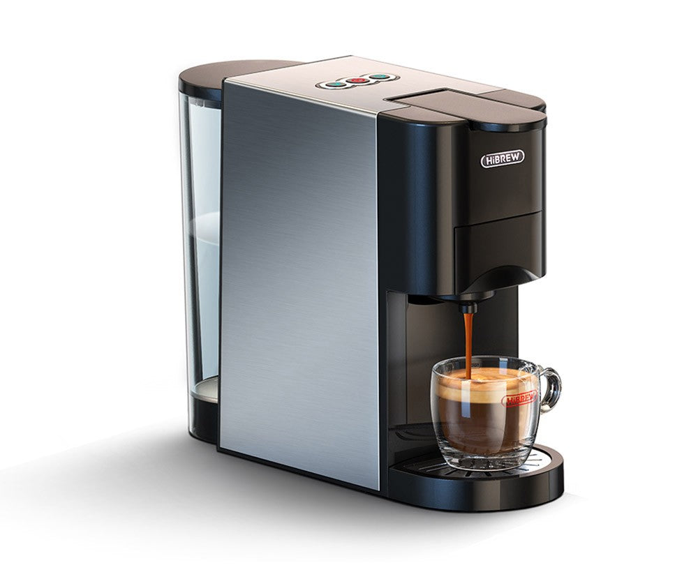 Kávovar HiBREW H3A 5 v 1, tlak 19 bar, režim studená/teplá voda, nádrž na vodu 1000 ml, ochrana proti vysušeniu - strieborná