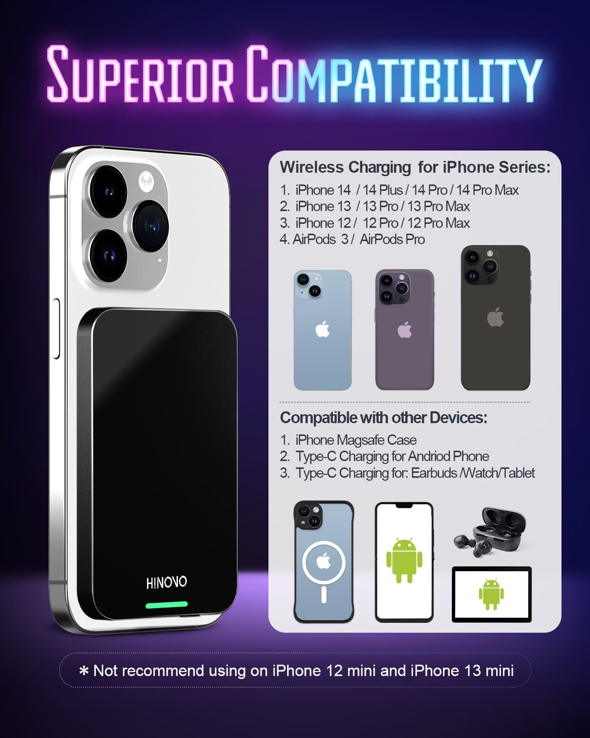 Prenosná bezdrôtová nabíjačka HINOVO MB1-5000xb, 5000mAh magnetická bezdrôtová powerbanka, 20W rýchlonabíjanie PD, cyberpunk štýl