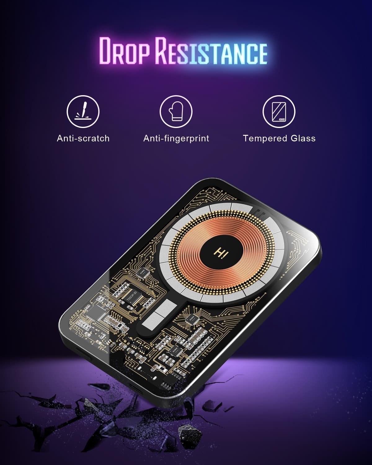 Prenosná bezdrôtová nabíjačka HINOVO MB1-5000xb, 5000mAh magnetická bezdrôtová powerbanka, 20W rýchlonabíjanie PD, cyberpunk štýl