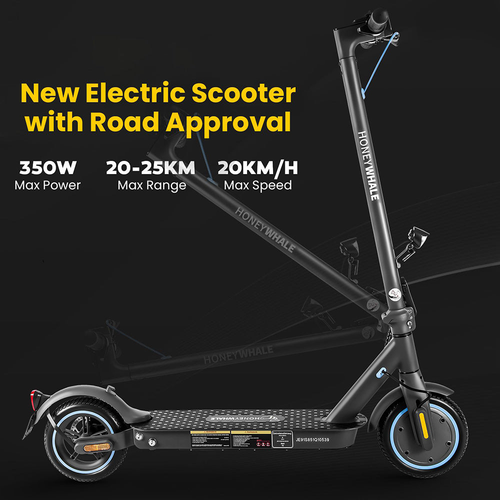 HONEY WHALE E9 Elektrická kolobežka s certifikáciou ABE, 350W motor, 36V 7.5Ah batéria, 8,5'' pneumatiky, max. rýchlosť 20 km/h, max. dojazd 25 km, ovládanie cez aplikáciu.