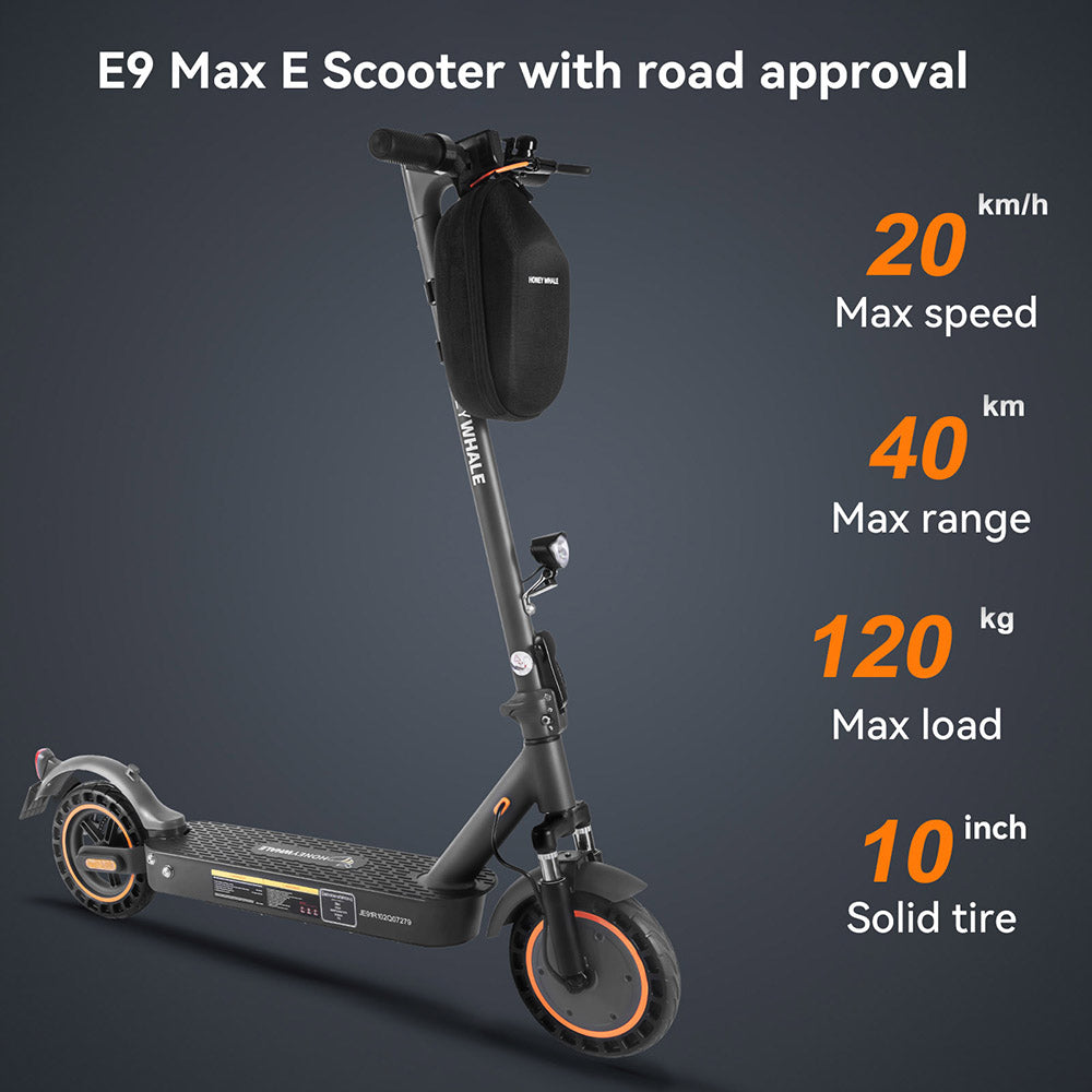 Elektromobil HONEY WHALE E9 MAX, 500W motor, 36V 10Ah batéria, 10-palcové koleso, maximálna rýchlosť 20 km/h, dojazd 35-40 km, mechanická a elektronická brzda, certifikácia ABE.