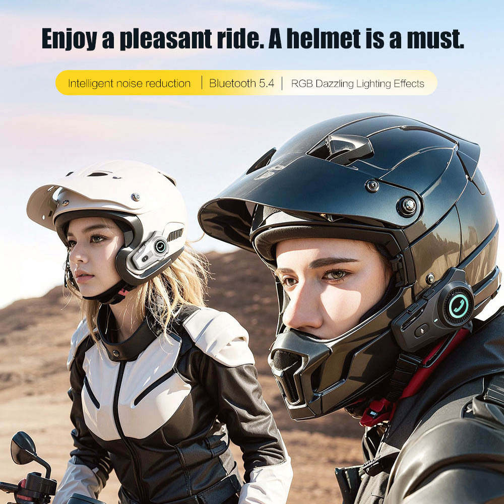 Bluetooth náhlavná súprava do prilby Houtonsen FX2 s vysokokvalitným zvukom a 6-farebným oslňujúcim osvetlením – čierna