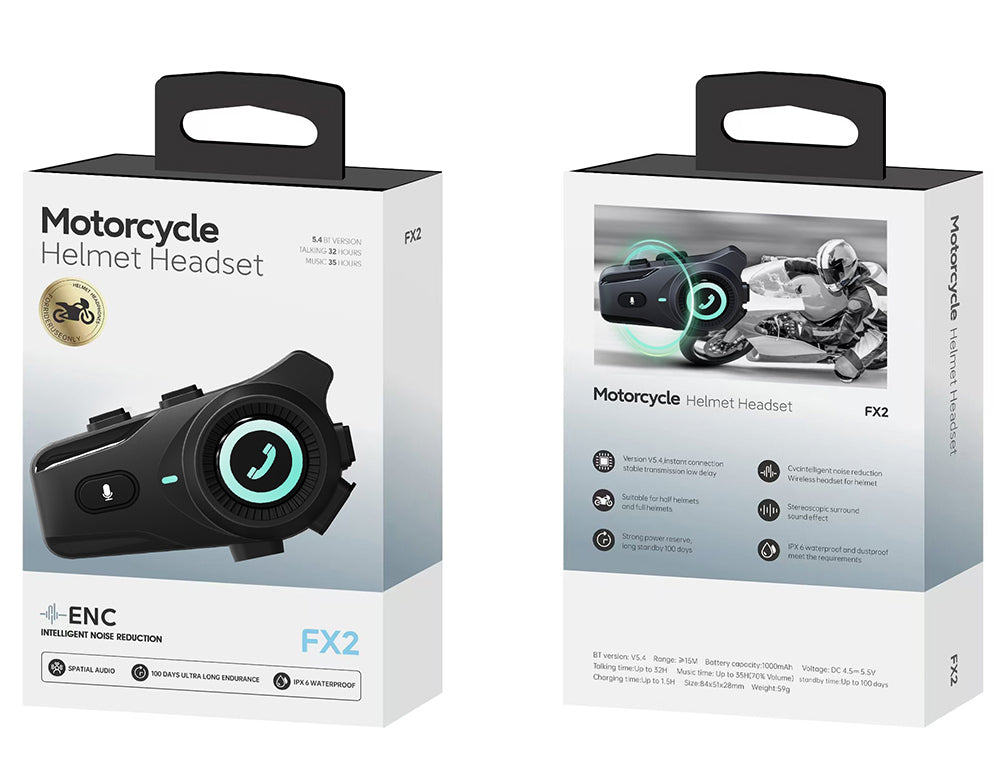 Bluetooth náhlavná súprava do prilby Houtonsen FX2 s vysokokvalitným zvukom a 6-farebným oslňujúcim osvetlením – čierna