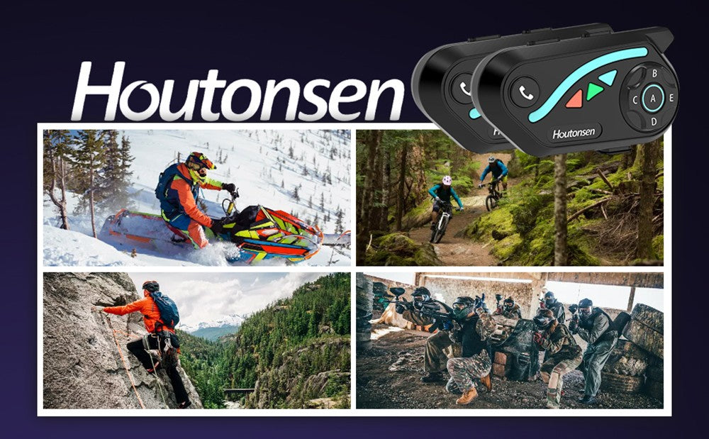 Houtonsen V8 Plus Motocyklová prilbová náhlavná súprava, 1000M 2-osobová interkomunikácia, 30h prevádzky, redukcia šumu, podpora MP3/GPS/FM navigácie, AI hlasový asistent, IPX67 vodotesná, Bluetooth 5.2 - 1 ks balenie