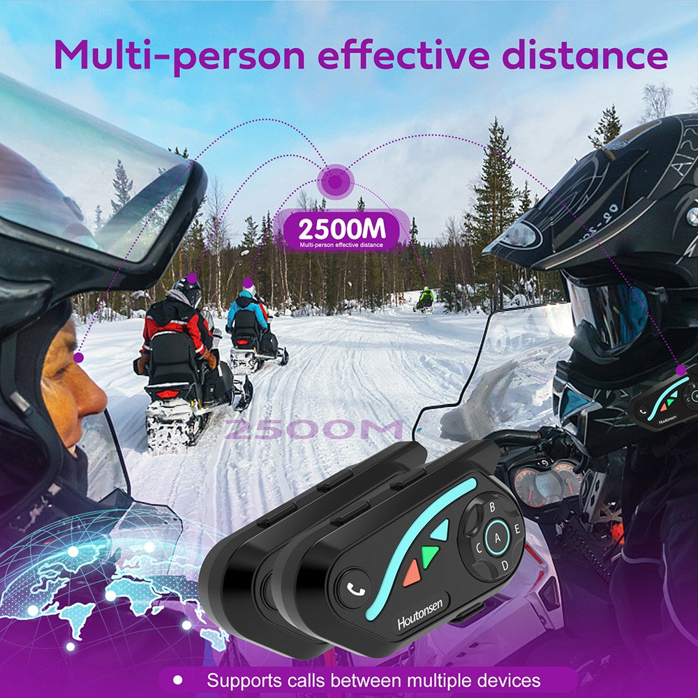 Houtonsen V8 Plus Motocyklová prilbová náhlavná súprava, 1000M 2-osobová interkomunikácia, 30h prevádzky, redukcia šumu, podpora MP3/GPS/FM navigácie, AI hlasový asistent, IPX67 vodotesná, Bluetooth 5.2 - 1 ks balenie