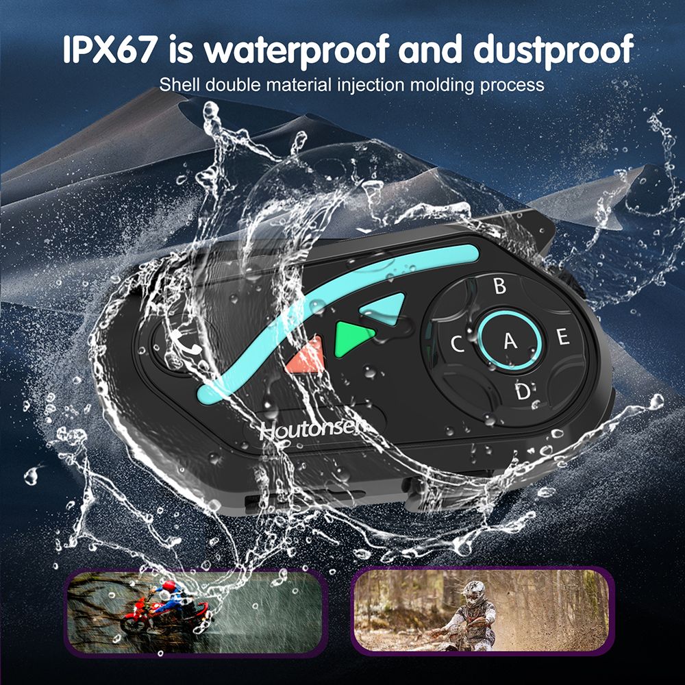 Houtonsen V8 Plus Motocyklová prilbová náhlavná súprava, 1000M 2-osobový interkom, 30h prevádzky, redukcia šumu, podpora MP3/GPS/FM navigácie, AI hlasový asistent, IPX67 vodotesná, Bluetooth 5.2 - 1 ks balenie