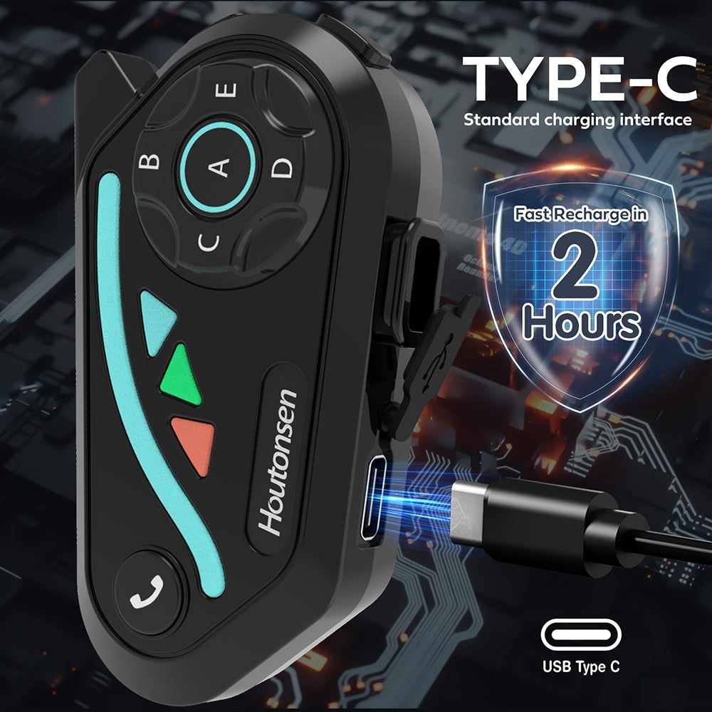 Houtonsen V8 Plus Motocyklová prilbová náhlavná súprava, 1000M 2-osobová interkomunikácia, 30h prevádzky, redukcia šumu, podpora MP3/GPS/FM navigácie, AI hlasový asistent, IPX67 vodotesná, Bluetooth 5.2 - 1 ks balenie