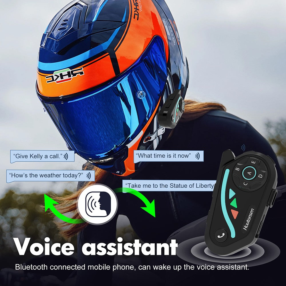 Houtonsen V8 Plus Motocyklová prilbová náhlavná súprava, 1000M 2-osobová interkomunikácia, 30h prevádzky, redukcia šumu, podpora MP3/GPS/FM navigácie, AI hlasový asistent, IPX67 vodotesná, Bluetooth 5.2 - 1 ks balenie