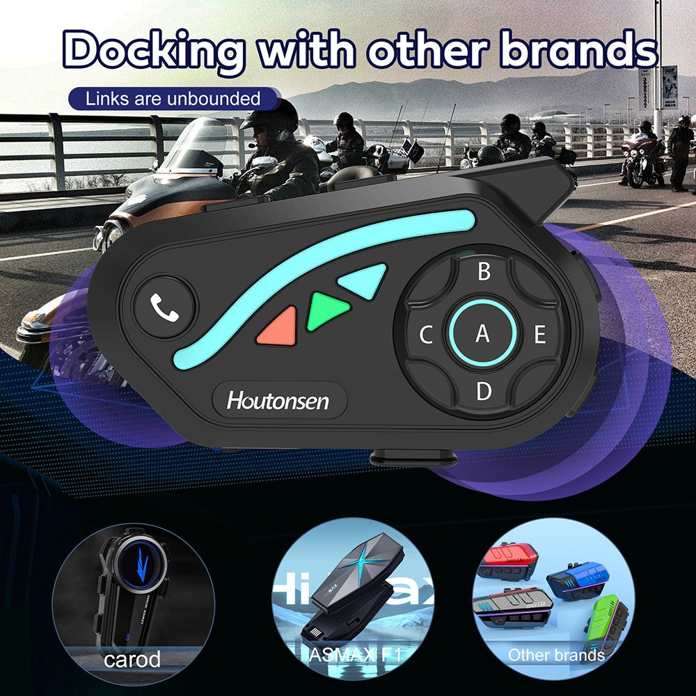 Houtonsen V8 Plus Motocyklová prilbová náhlavná súprava, 1000M 2-osobový interkom, 30h prevádzky, redukcia šumu, podpora MP3/GPS/FM navigácie, AI hlasový asistent, IPX67 vodotesná, Bluetooth 5.2 - 1 ks balenie