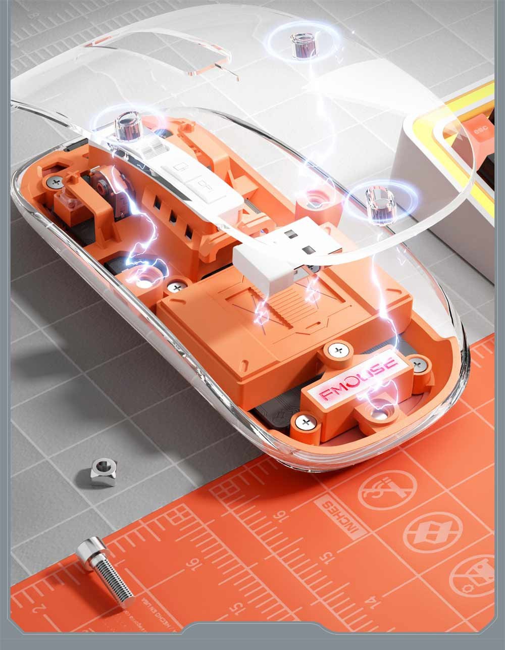 Bezdrôtová myš HXSJ T900 2.4G & Bluetooth, nastaviteľné DPI 800-2400, RGB podsvietenie, tiché klikanie - ružová