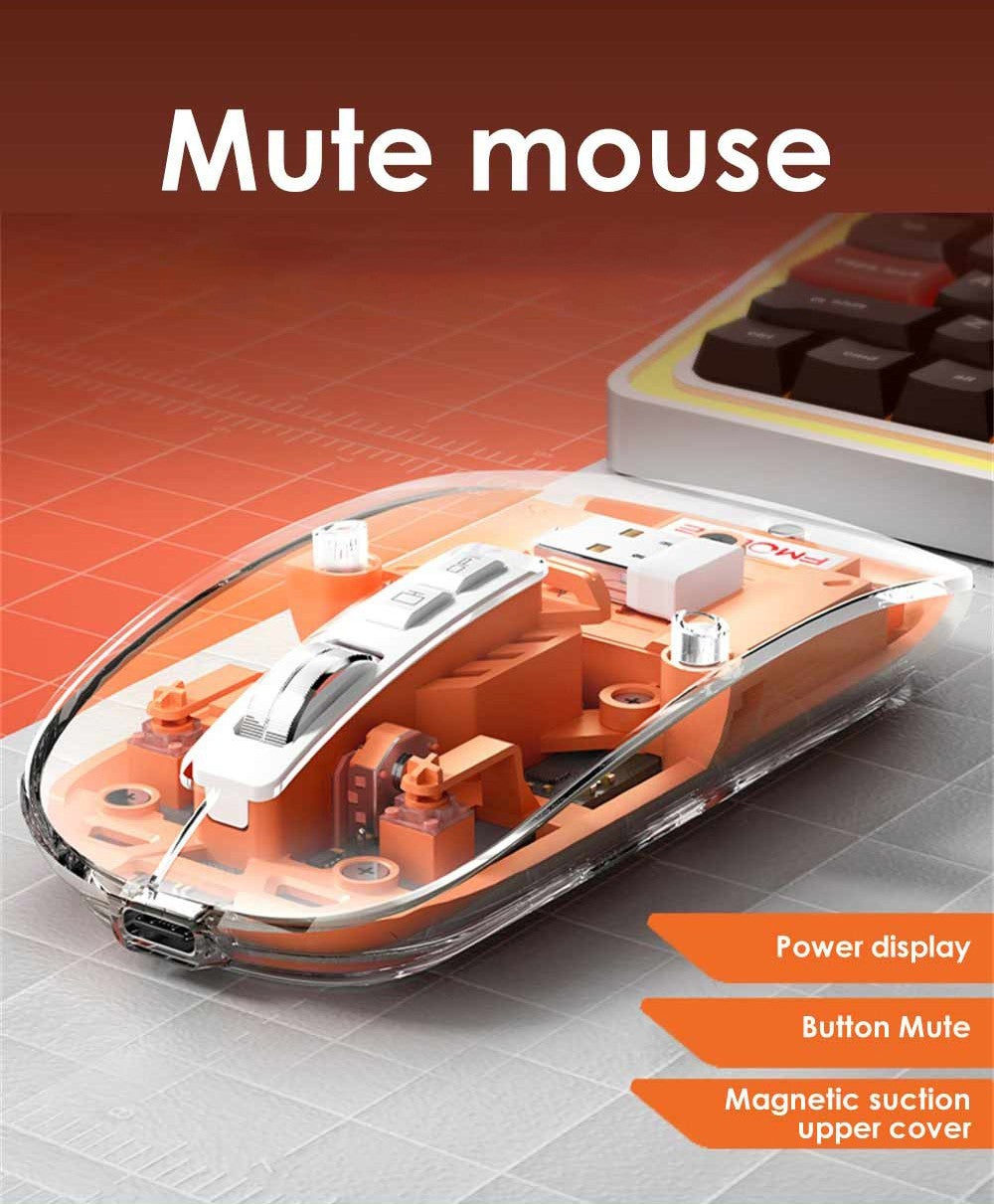 Bezdrôtová myš HXSJ T900 2.4G & Bluetooth, nastaviteľné DPI 800-2400, RGB podsvietenie, tiché tlačítka – ružová