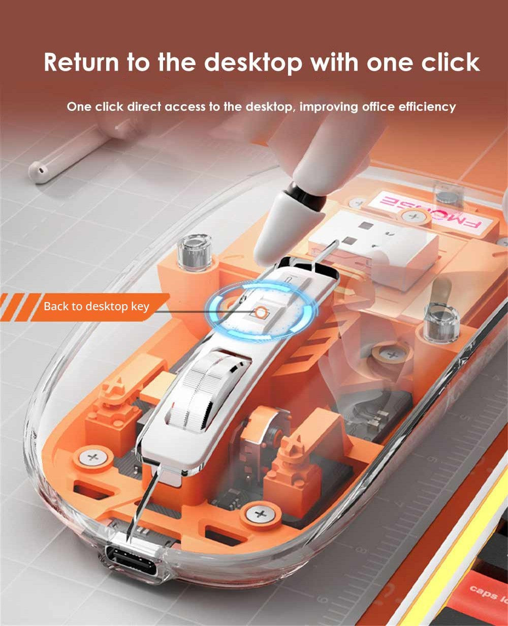 Bezdrôtová myš HXSJ T900 2.4G & Bluetooth, nastaviteľné DPI 800-2400, RGB podsvietenie, tiché klikanie - ružová