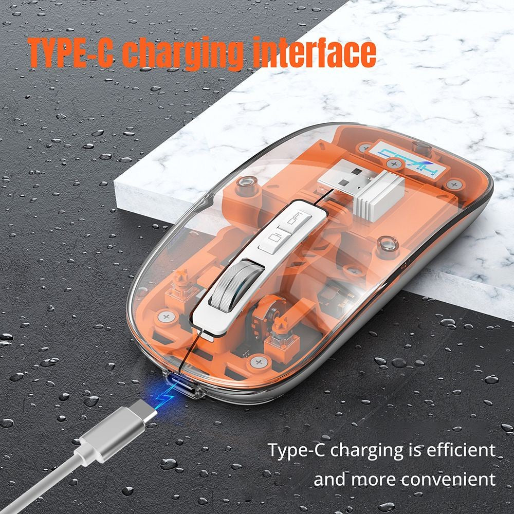 Bezdrôtová myš HXSJ T900 2.4G & Bluetooth, nastaviteľné DPI 800-2400, RGB podsvietenie, tiché klikanie - ružová