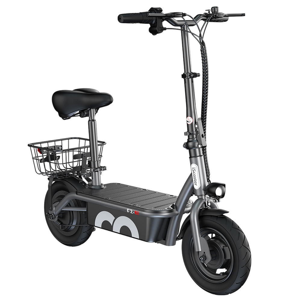 iScooter F2 Electric Scooter with Seat &amp; Rear Basket, 500W Motor, 36V 7.8Ah Battery, 10 inch Tires, 30km/h Max Speed, 30km Range, Front &amp; Rear Drum Brakes, 120kg Max Load