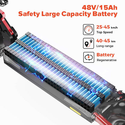 iScooter iX4 10-inch Electric Scooter 800W Motor max speed 45km/h 48V 15Ah Battery up to 40-45km Range App Control, Body Warning Light