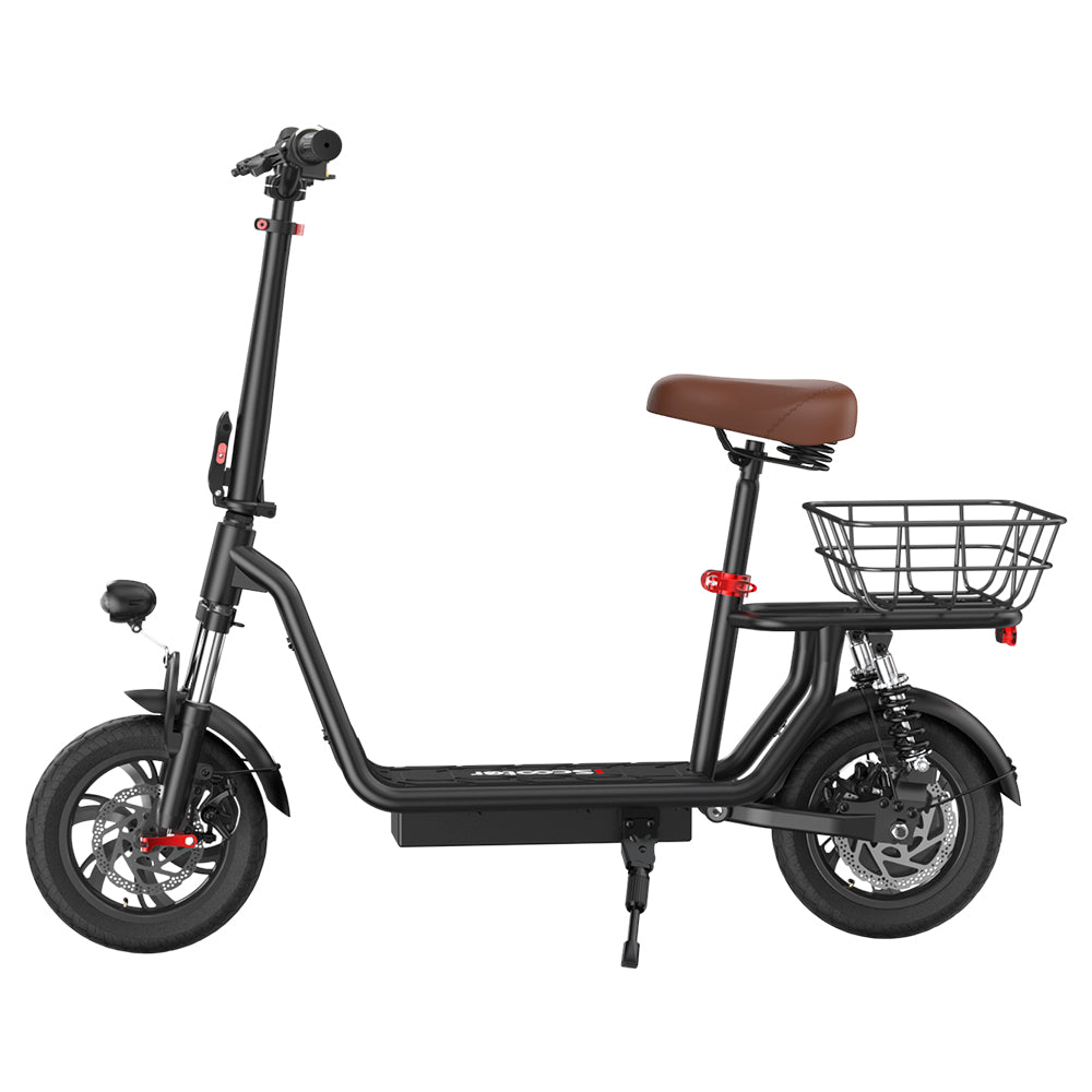 iScooter i12 Electric Scooter with Seat &amp; Rear Basket, 500W Motor, 36V 7.5Ah Battery, 12-inch Pneumatic Tire, 25km/h Max Speed, 35km Max Range, Dual Disc Brakes, Dual Shock Absorption