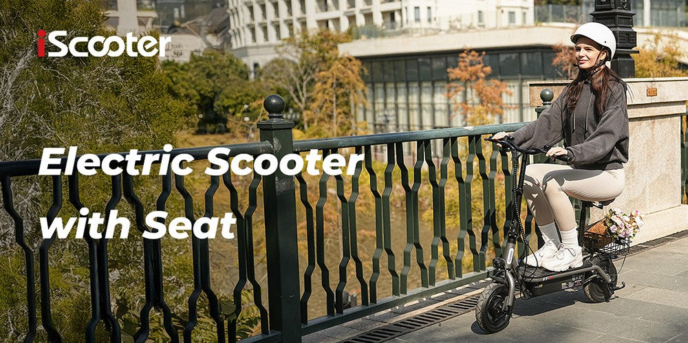 Elektromobilný skúter iScooter F3 s sedadlom a zadným košíkom, 1000W motor, 48V 13Ah batéria, 10-palcové pneumatiky, maximálna rýchlosť 45 km/h, dojazd 60 km, predná a zadná bubnová brzda, maximálne zaťaženie 120 kg.