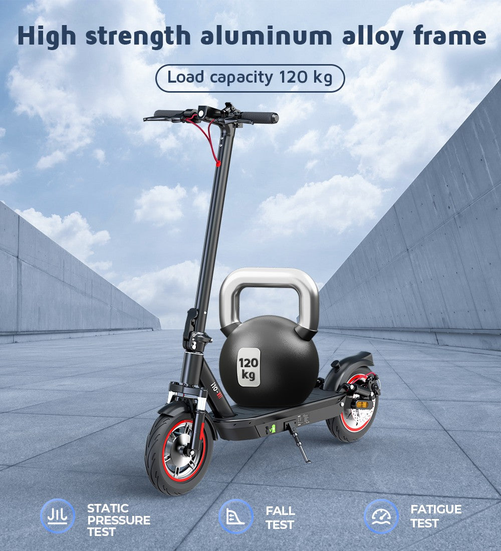 Električný skúter iScooter i10, motor 650 W, 36 V 15 Ah, 10-palcové pneumatiky, maximálna rýchlosť 40 km/h, maximálny dojazd 45 km, predné a zadné odpruženie, elektronická a kotúčová brzda.