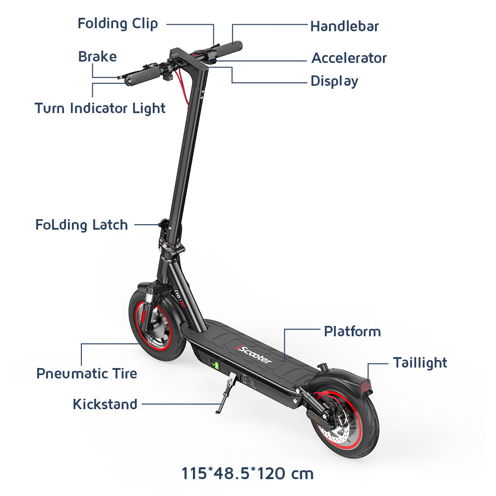 Električný skúter iScooter i10, motor 650 W, 36 V 15 Ah, 10-palcové pneumatiky, maximálna rýchlosť 40 km/h, maximálny dojazd 45 km, predné a zadné odpruženie, elektronická a kotúčová brzda.