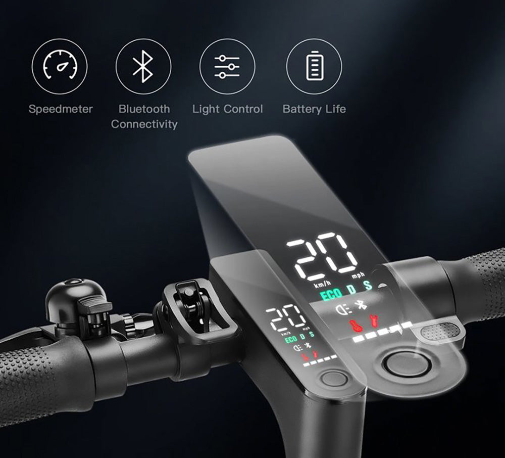 iScooter i9 skladací elektrický skúter, 8,5 palcové plástové pneumatiky, 350W motor, 7,5Ah batéria, max. rýchlosť 30 km/h, aplikácia, IP54 vodotesnosť - čierna
