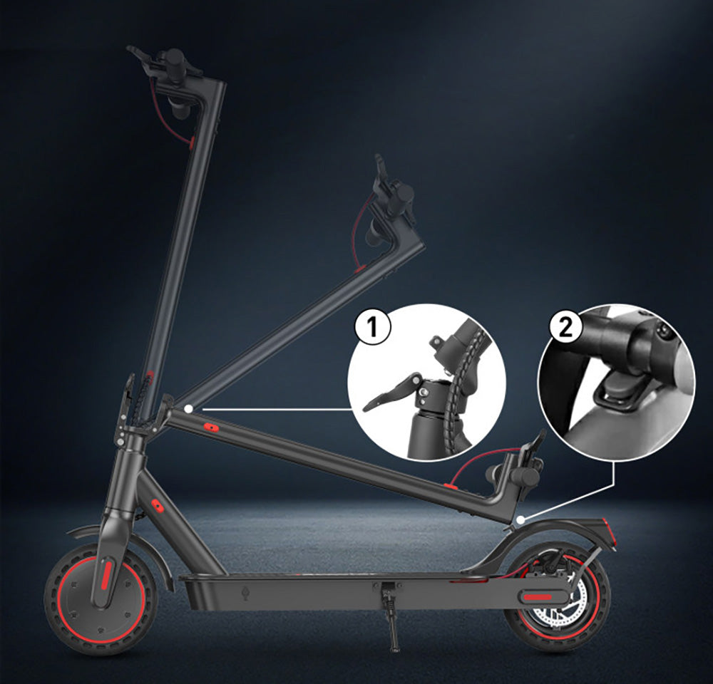 iScooter i9 skladací elektrický skúter, 8,5 palcové plástové pneumatiky, 350W motor, 7,5Ah batéria, max. rýchlosť 30 km/h, aplikácia, IP54 vodotesnosť - čierna