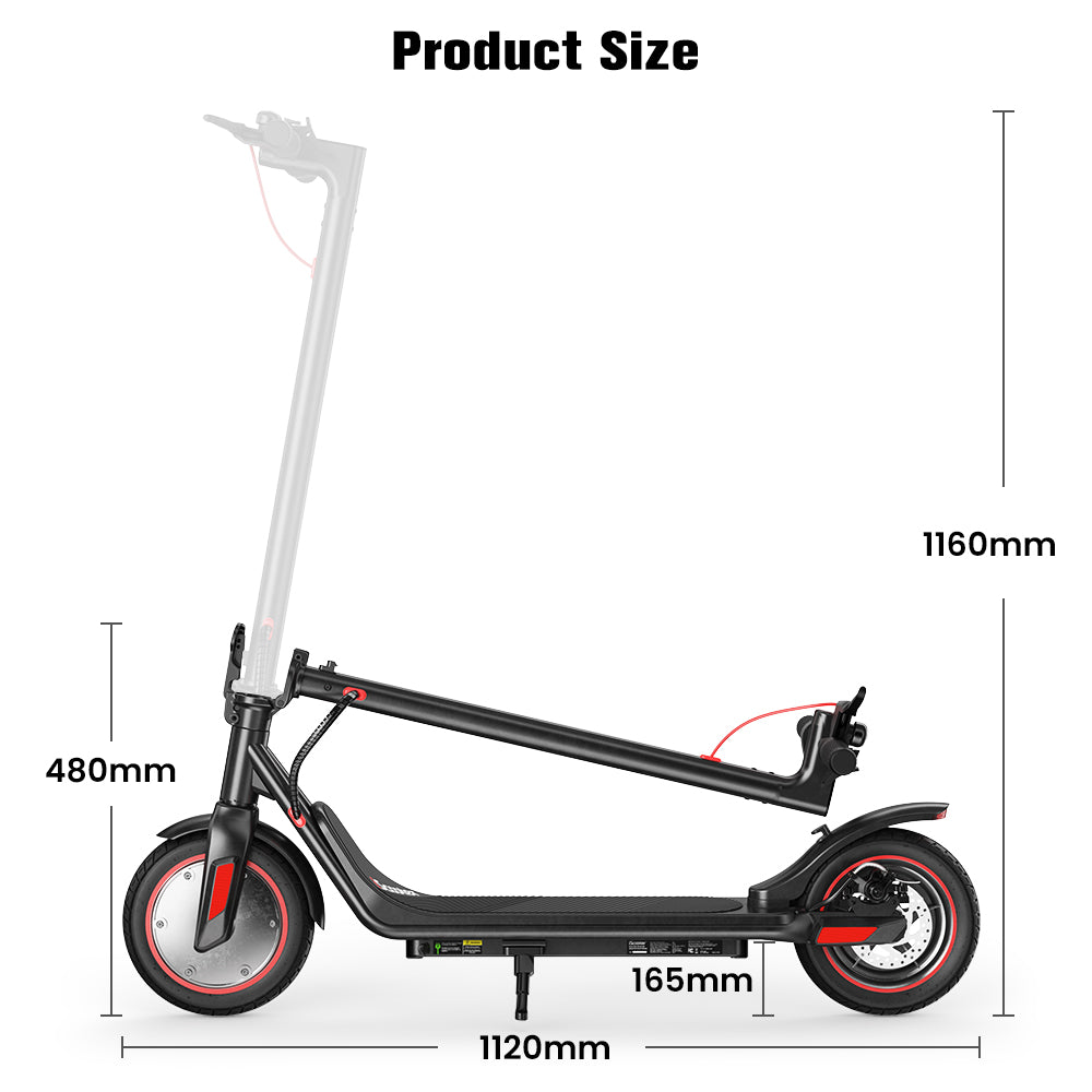 Elektromobilný skúter iScooter i9M, 500W motor, 42V 7,5Ah batéria, 10-palcové pneumatiky, maximálna rýchlosť 35 km/h, dojazd 30 km, predná elektronická brzda a zadná kotúčová brzda, ovládanie cez aplikáciu, LCD displej.