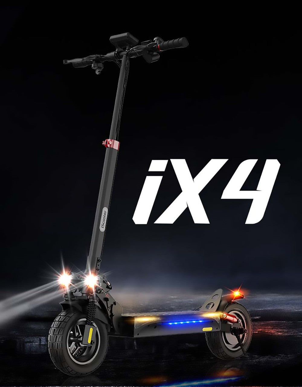 Elektromobilný skúter iScooter IX4, 10'' pláty s včelími úlmi, 800W motor, maximálna rýchlosť 45 km/h, 48V 15Ah batéria, dojazd 40-45 km, ovládanie cez aplikáciu.