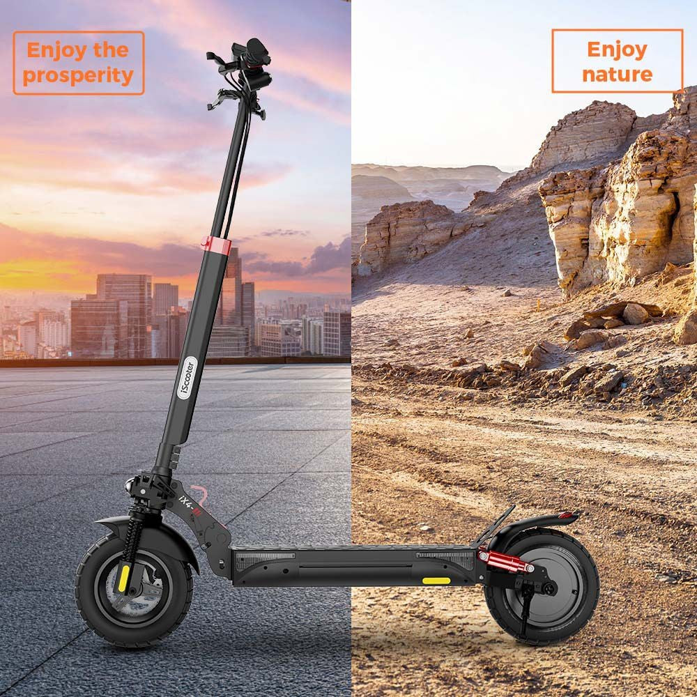 Elektromobilný skúter iScooter IX4, 10'' pláty s včelími úlmi, 800W motor, maximálna rýchlosť 45 km/h, 48V 15Ah batéria, dojazd 40-45 km, ovládanie cez aplikáciu.